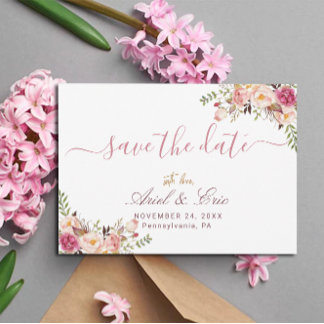 Reserve A Data Simples Rosa Floral Bege Casamento