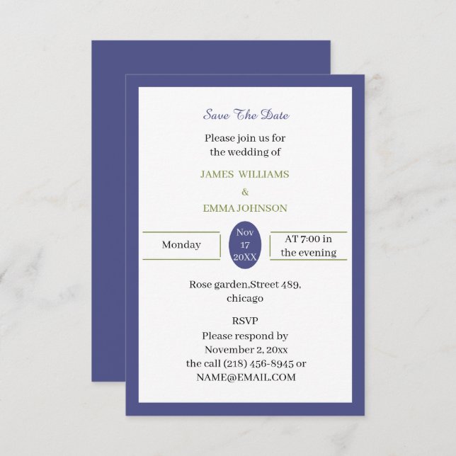 Reserve A Data Simples Roxo Personalizado (Frente/Verso)