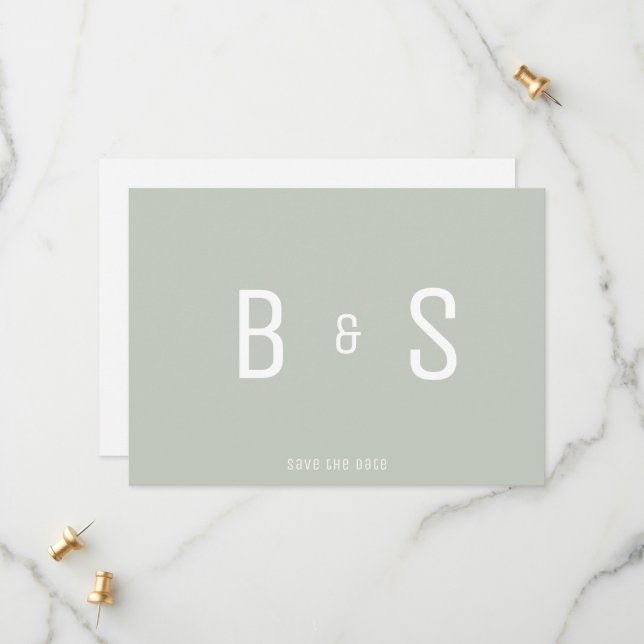 Reserve A Data Simples Sage Monograma QR Código Salvar Data (Frente/Verso In Situ)