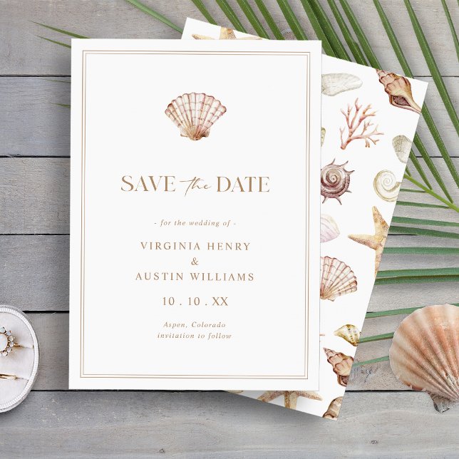 Reserve A Data Simples Salvar A Placa Date (Elegant Seashell Watercolor Beach Flat Save The Date Card by Painted Paperie
)