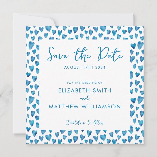 Reserve A Data Simples Save the Date Casamento Azul (Frente)