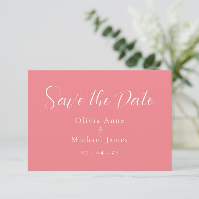 Reserve A Data Simples Save the Date de casamento em script rosa  (Em pé/Frente)