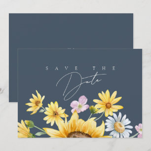 Reserve A Data Simples Save the Date Floral de Girassol Azul Real