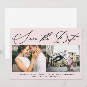 Reserve A Data Simples Script Blush Pink Duas Fotografias Moderna