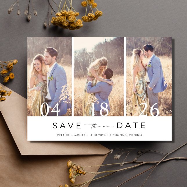 Reserve A Data Simples Três Foto Casamento Salve a Data (Simple Three Photo Wedding Save the Date)