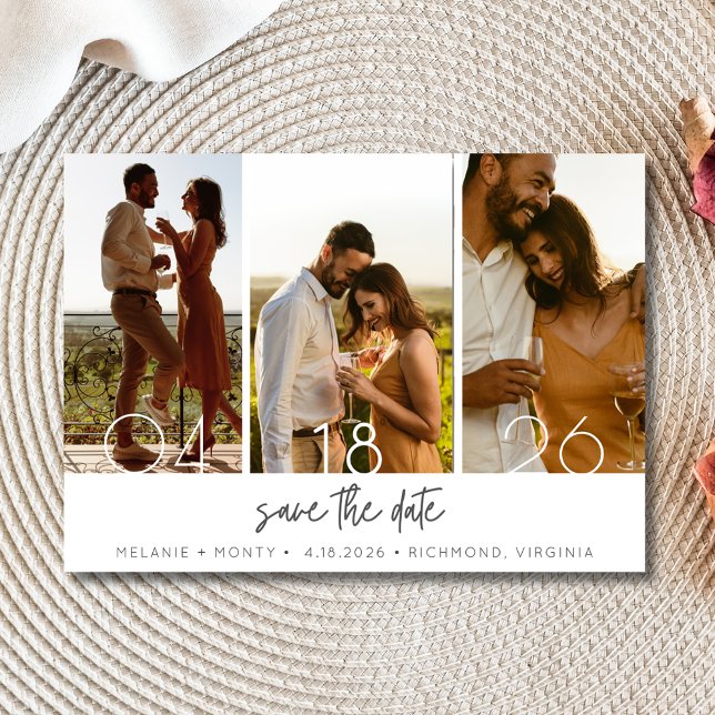 Reserve A Data Simples Três Foto Casamento Salve a Data (Simple Three Photo Wedding Save the Date)