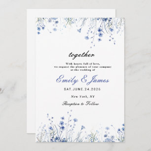 Reserve A Data Simples Watercolor Floral Dusty Blue Invita
