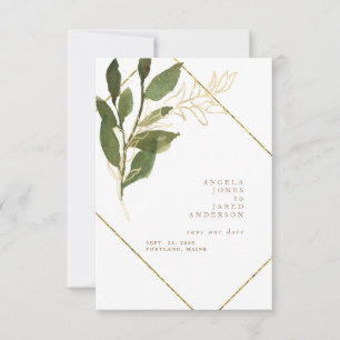 Reserve A Data Simplicidade Botânico Dourado e Branco Save the Da