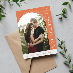 Reserve A Data Simplicidade Floral 1 Coral Laranja Save The Date