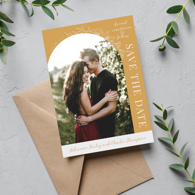 Reserve A Data Simplicidade Floral 1 Save The Date Ocre Amarelo (Criador carregado)