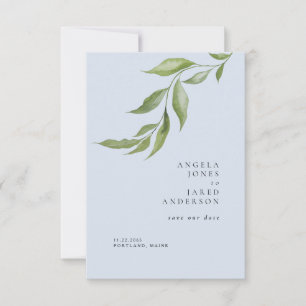Reserve A Data Simplicidade Folhagem Casamento Azul Empoeirado