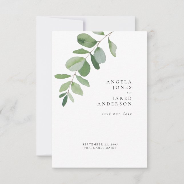 Reserve A Data Simplicidade & Folhagem Casamento Branco (Frente)