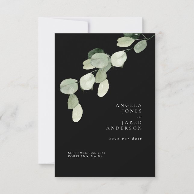 Reserve A Data Simplicidade & Folhagem Casamento Preto (Frente)