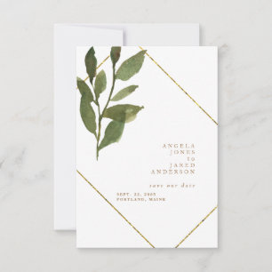 Reserve A Data Simplicidade & Greenery Dourado e Casamento Branco