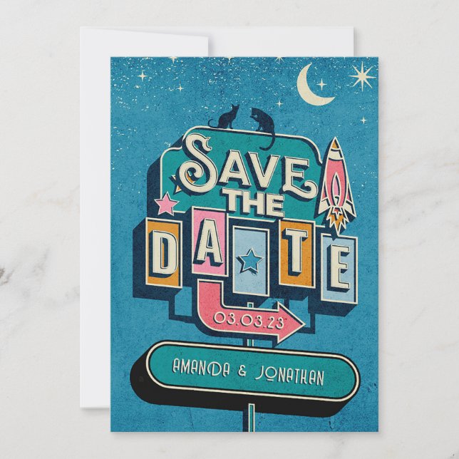 Reserve A Data Sinal de Casamento Futurista Retro (Frente)