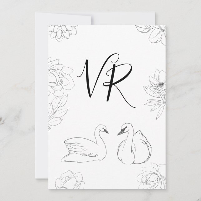 Reserve A Data Sisne Esboçado e Floral Save the Date (Frente)