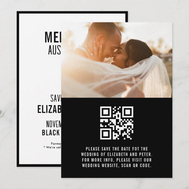 Reserve A Data Site de Casamento Código Qr Preto e Branco Retrô (Frente/Verso)