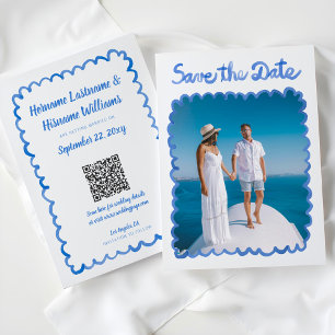 Reserve A Data Site de QR de Foto Azul Desenhado à Mão Caprichoso