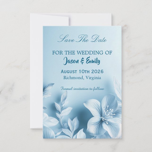 Reserve A Data Sky Blue Floral Save The Date Card (Frente)