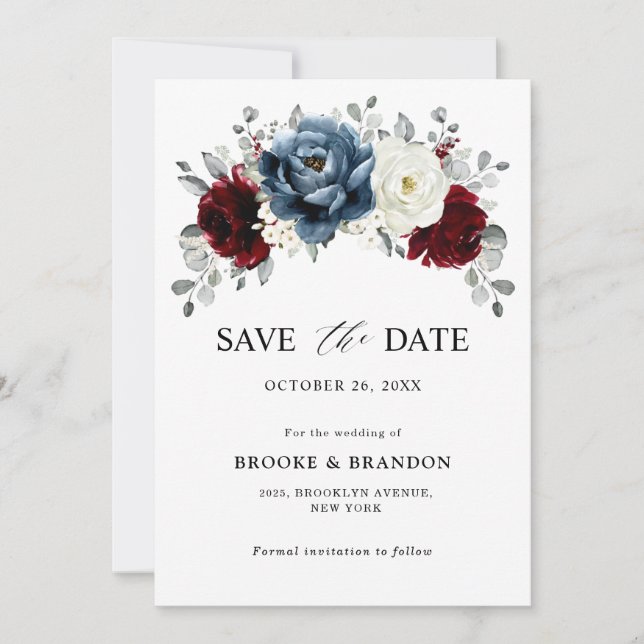 Reserve A Data Slate Blue Burgundy White Ivory Floral Casamento (Frente)