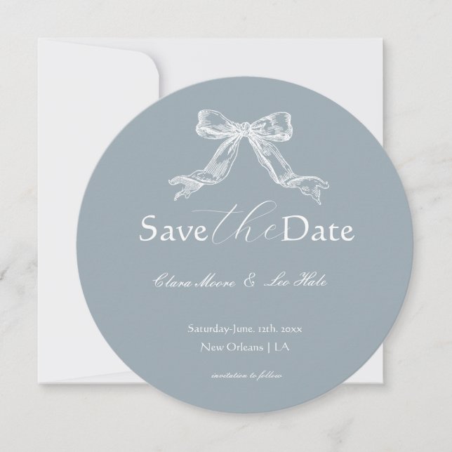 Reserve A Data Slate Blue French Country Wedding Round (Frente)