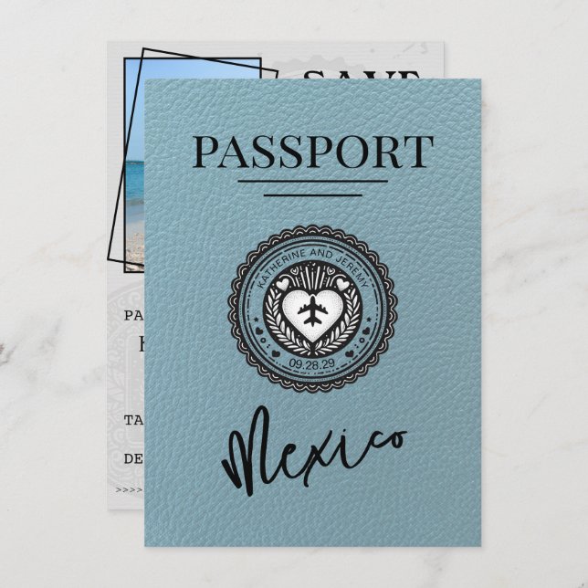 Reserve A Data Slate Blue Mexico Passport Salvar Data (Frente/Verso)