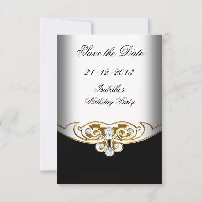 Reserve A Data Sml Salve a Data Branco Preto Dourado Diamante (Frente)