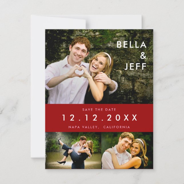 Reserve A Data Snapshots Wedding in Red Save the Date Card (Frente)