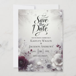 Reserve A Data Snow-Kissed Plum and Ivory Floral Save the Date