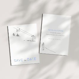 Reserve A Data Snowy Winter Ski Novo Casal preto branco