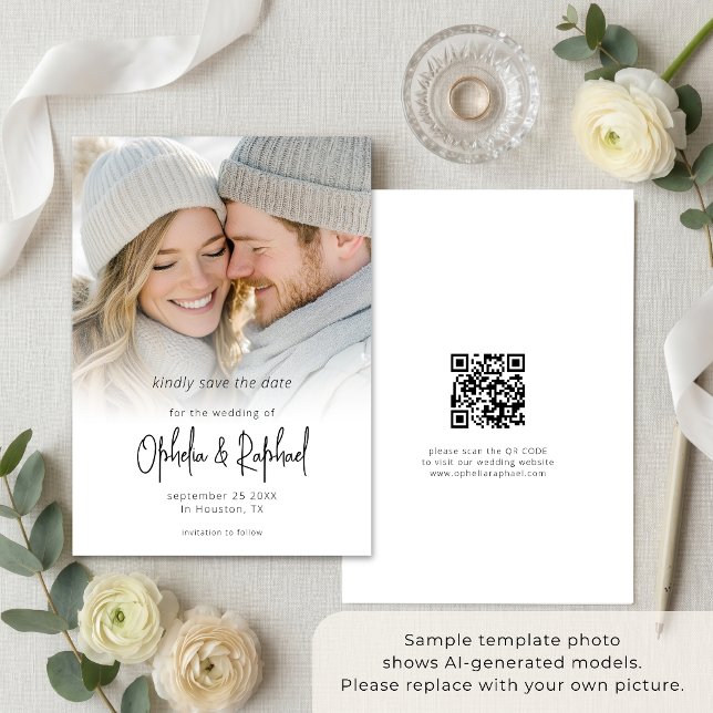 Reserve A Data Sobreposição de Foto Código QR Casamento Moderno S (Criador carregado)