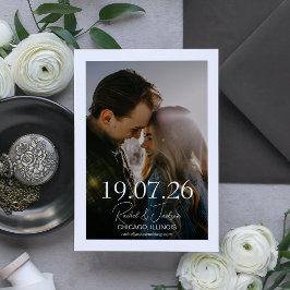 Reserve A Data Sobreposição de Tipografia de Foto Moderna Casamen