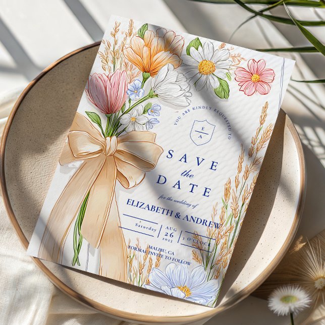 Reserve A Data Soft Blue Ribbon Floral Wedding (Criador carregado)