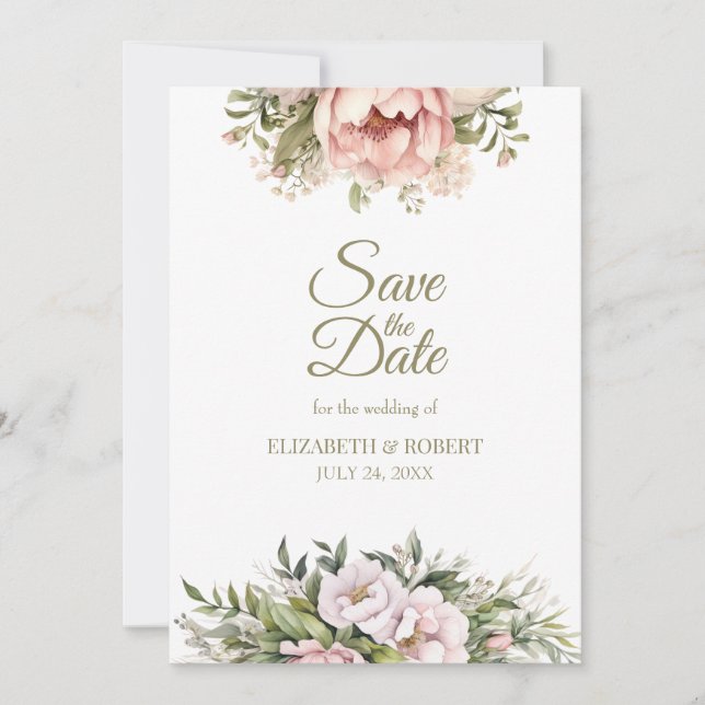 Reserve A Data Soft Blush Peony Save The Date Card (Frente)