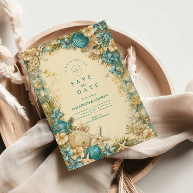 Reserve A Data Soft Blush Seashell Floral Wedding (Criador carregado)