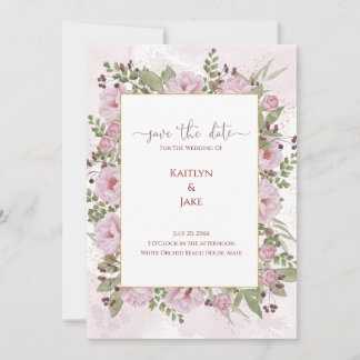 Reserve A Data Soft Pink Peony Wedding Invitation