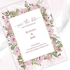 Reserve A Data Soft Pink Peony Wedding Save the Date Card