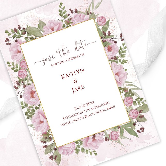 Reserve A Data Soft Pink Peony Wedding Save the Date Card (Criador carregado)