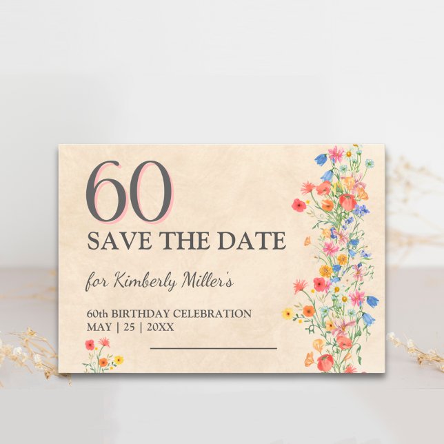 Reserve A Data Soft Wildflower 60th Birthday Elegant Party (Criador carregado)