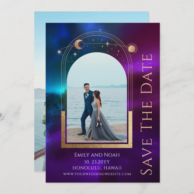 Reserve A Data Solo Roxo Cósmico Sol Lua Estende Espaço (Frente/Verso)