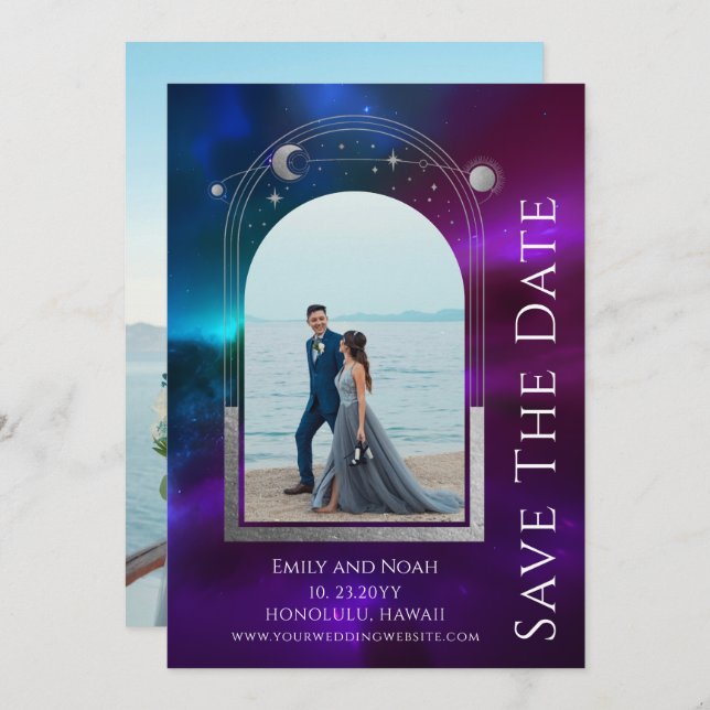 Reserve A Data Solo Roxo Cósmico Sol Lua Estende Espaço (Frente/Verso)