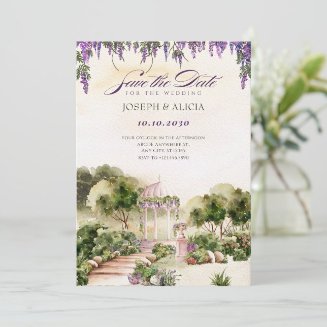 Reserve A Data Sonho de aquarela jardim verde elegante casamento  (Em pé/Frente)