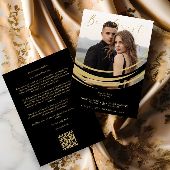 Reserve A Data Sophisticated Modern Faux Golden Abstract Photo (Sophisticated Modern Faux Golden Abstract Geometric Shape Photo Wedding Save the Date Card.)