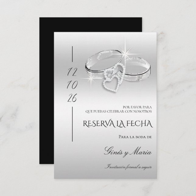 Reserve A Data Spanish Decorative Glitzy Silver Wedding Rings  (Frente/Verso)