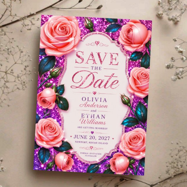 Reserve A Data Sparkling Pink Glitter Rose (Criador carregado)