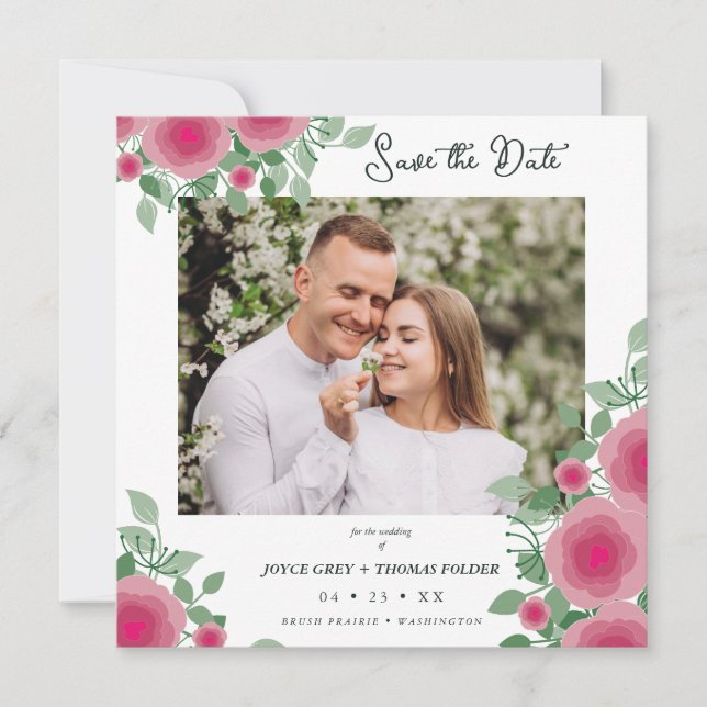 Reserve A Data Spring Blooming Pink Shades Wedding Photo (Frente)