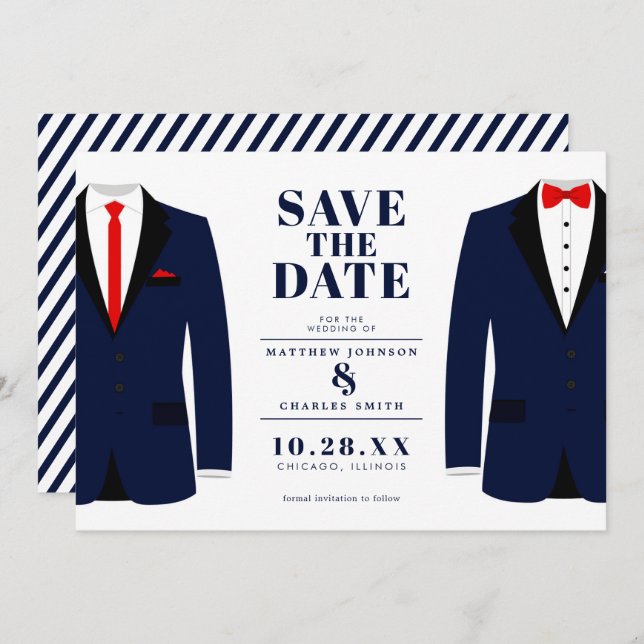 Reserve A Data Sr. & Sr. Casamento Moderno Tux - Salve a Data (Frente/Verso)