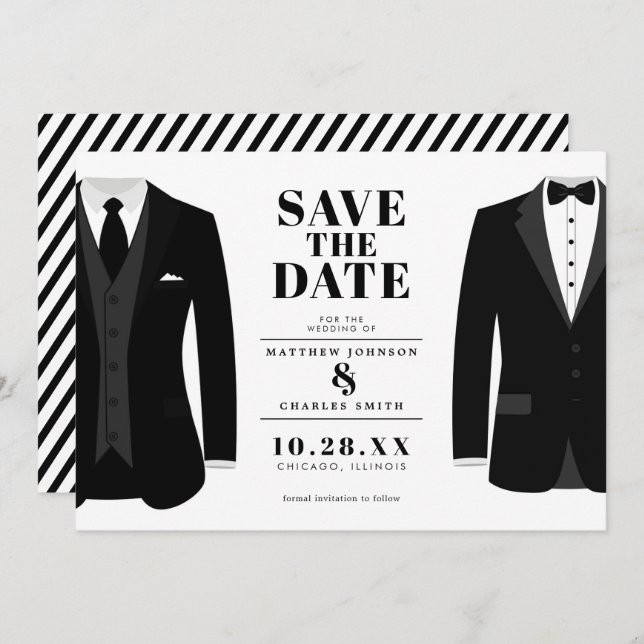 Reserve A Data Sr. & Sr. Tux Preto Moderno de Casamento - Salve a (Frente/Verso)