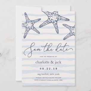 Reserve A Data Starfish branco e marinho Salve a placa de data