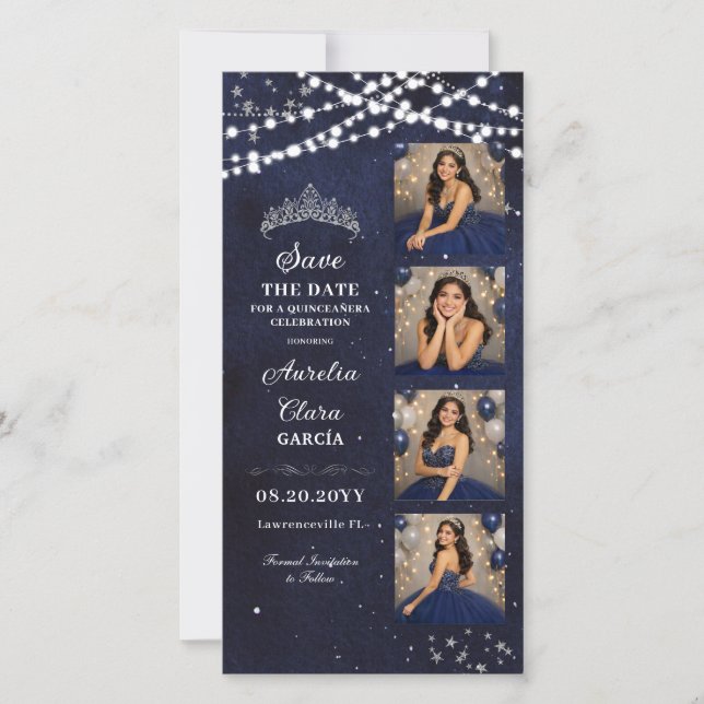 Reserve A Data Starry Night Navy Blue Quinceañera Photo Booth (Frente)